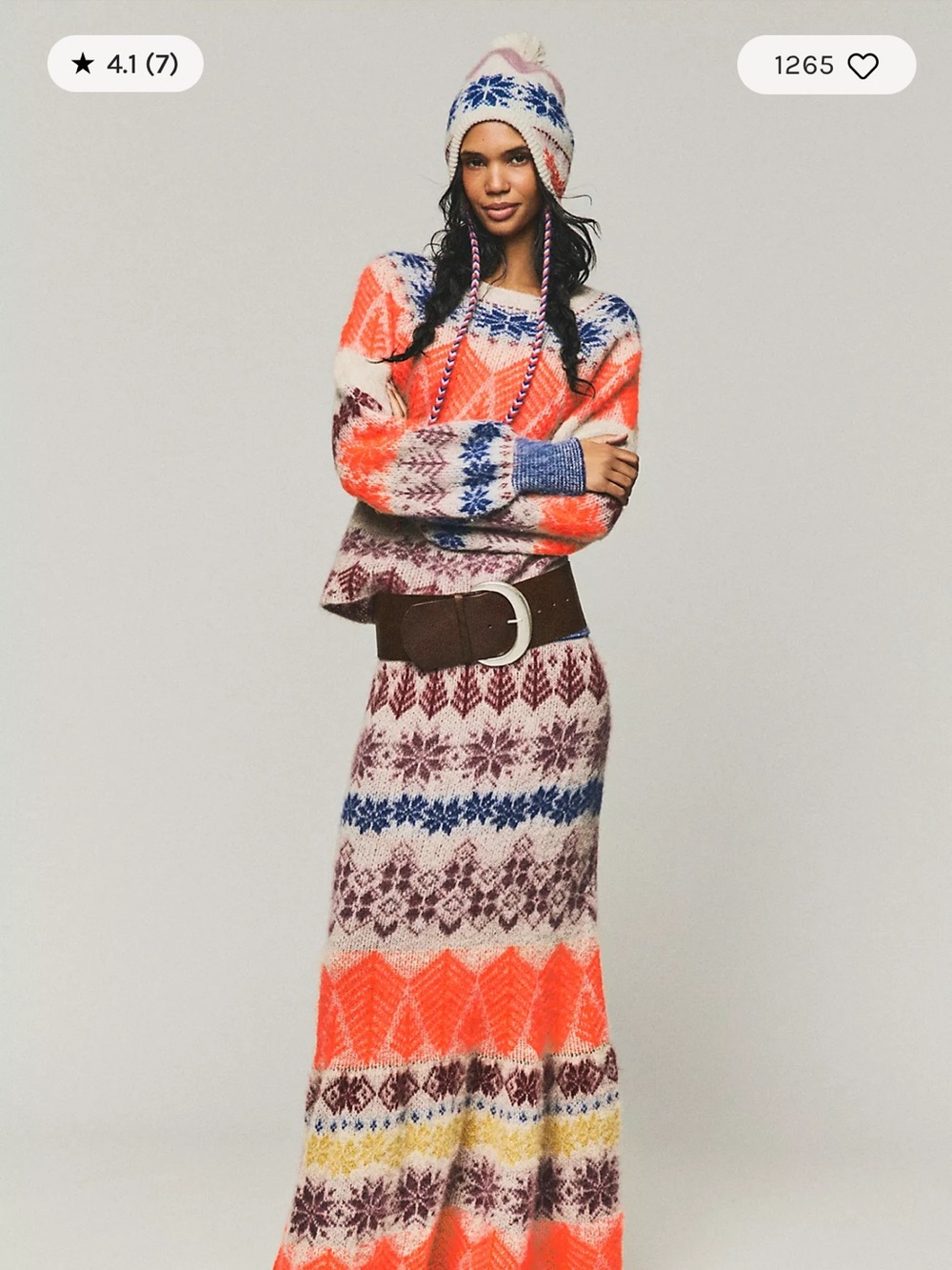 Free people winter whimsey knit top and maxi Skirt - Coral, Blue & Cream
